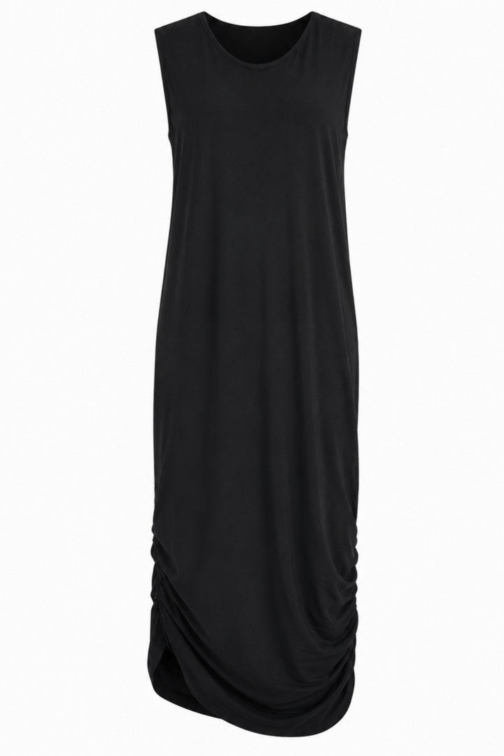 Matte Jersey Ruched Tank Dress - Black