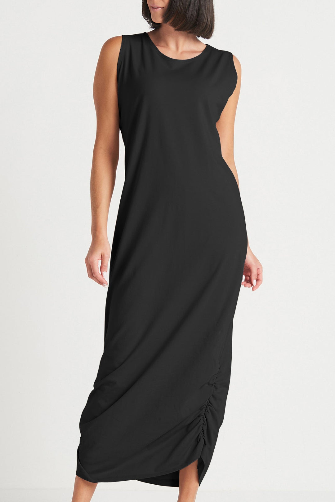 black ruched tank dress Black Ruched Bodycon Sleeveless Mini Dress
