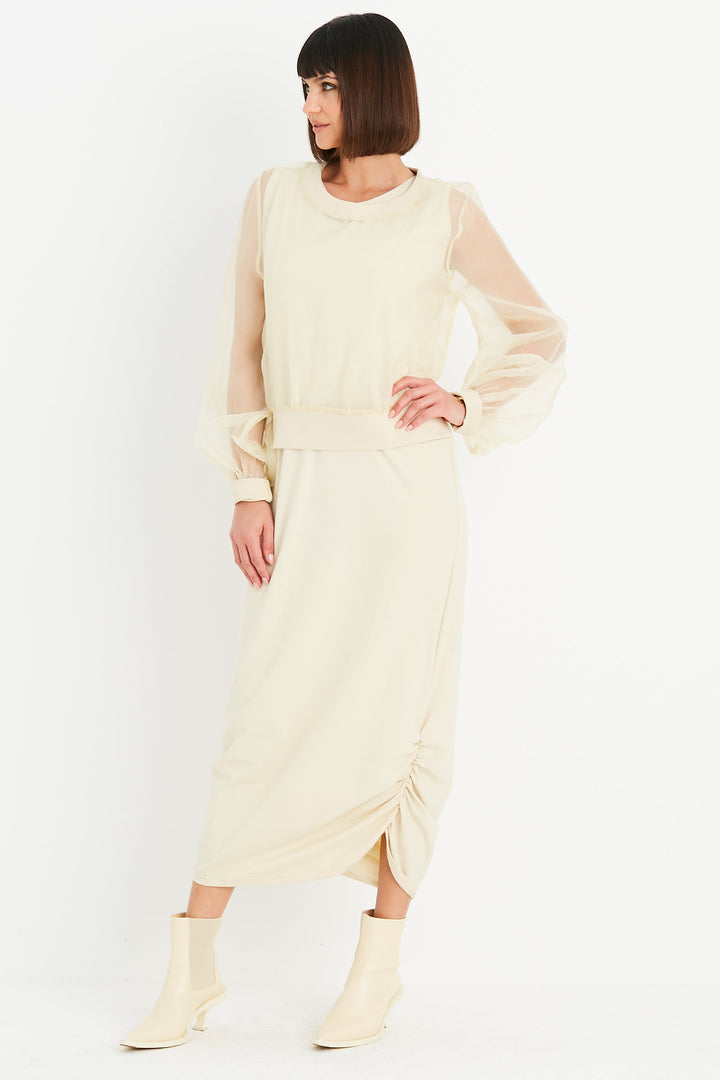 Cotton Lycra Ruched Tank Dress - Butter