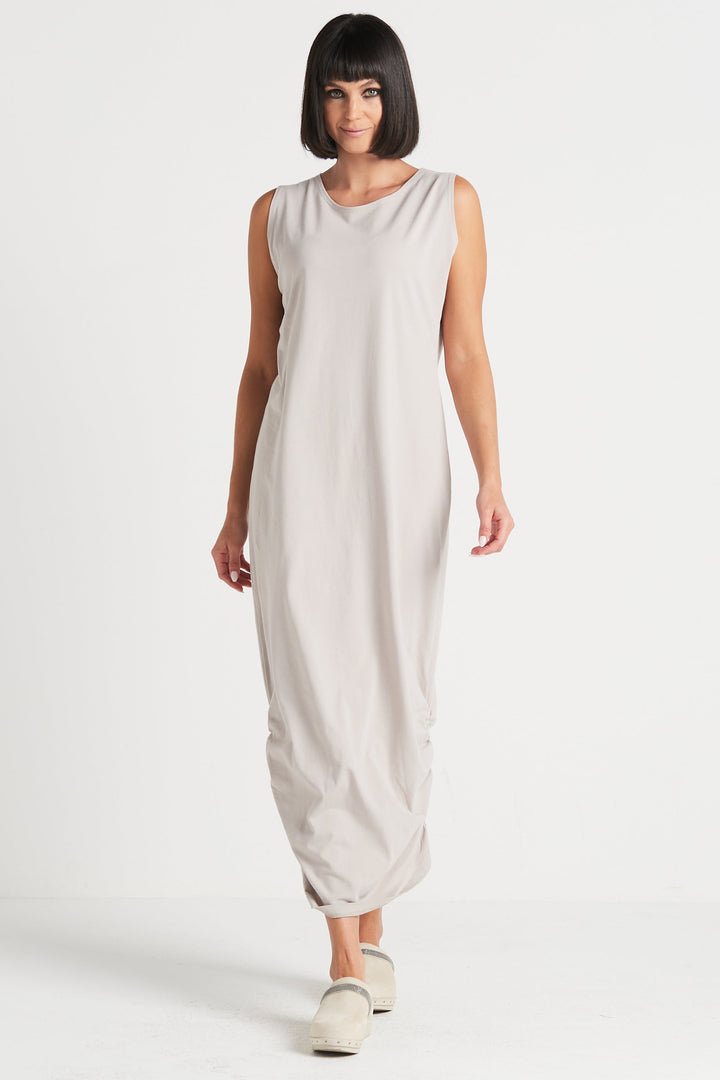 Cotton Lycra Ruched Tank Dress - Putty