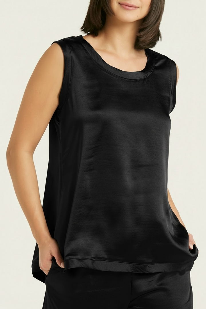 Sateen Shirttail Tank - Black