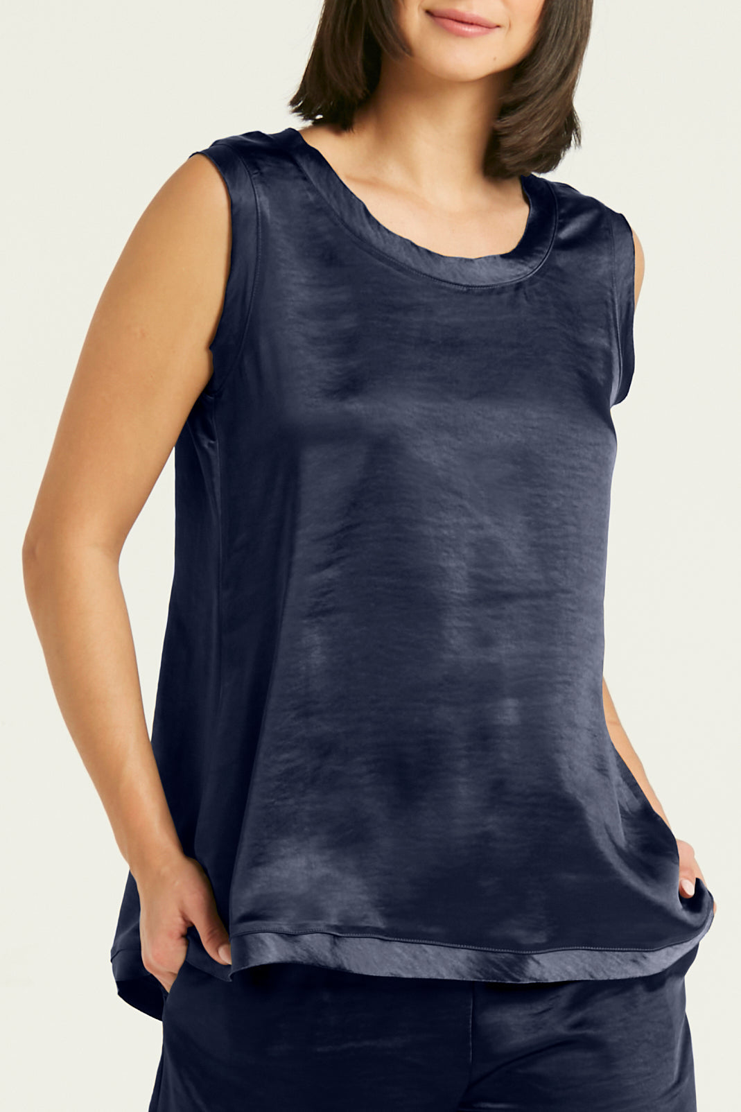 Women's Sateen Shirttail Tank in Midnight by PLANET