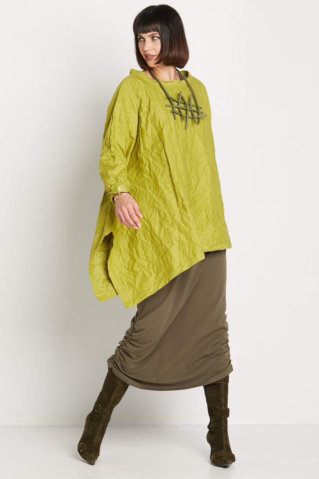 Crushed Nylon Flounce Tunic - Guacamole