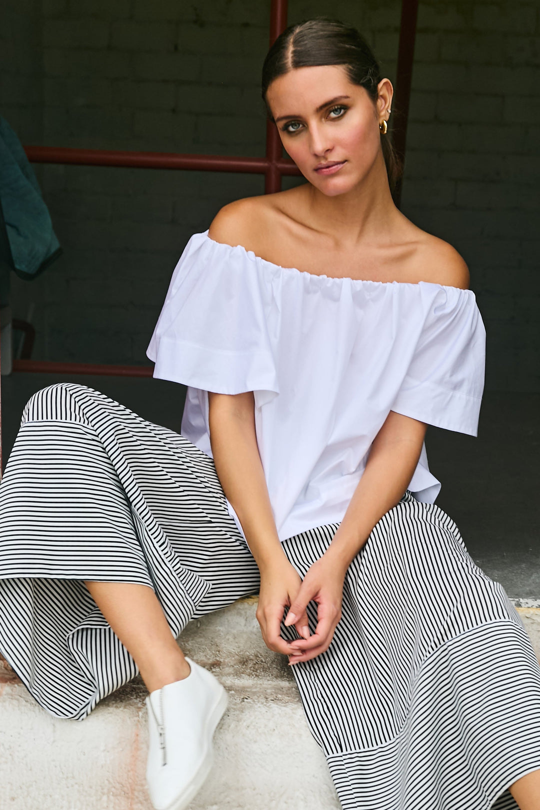 Cotton Peasant Top - White