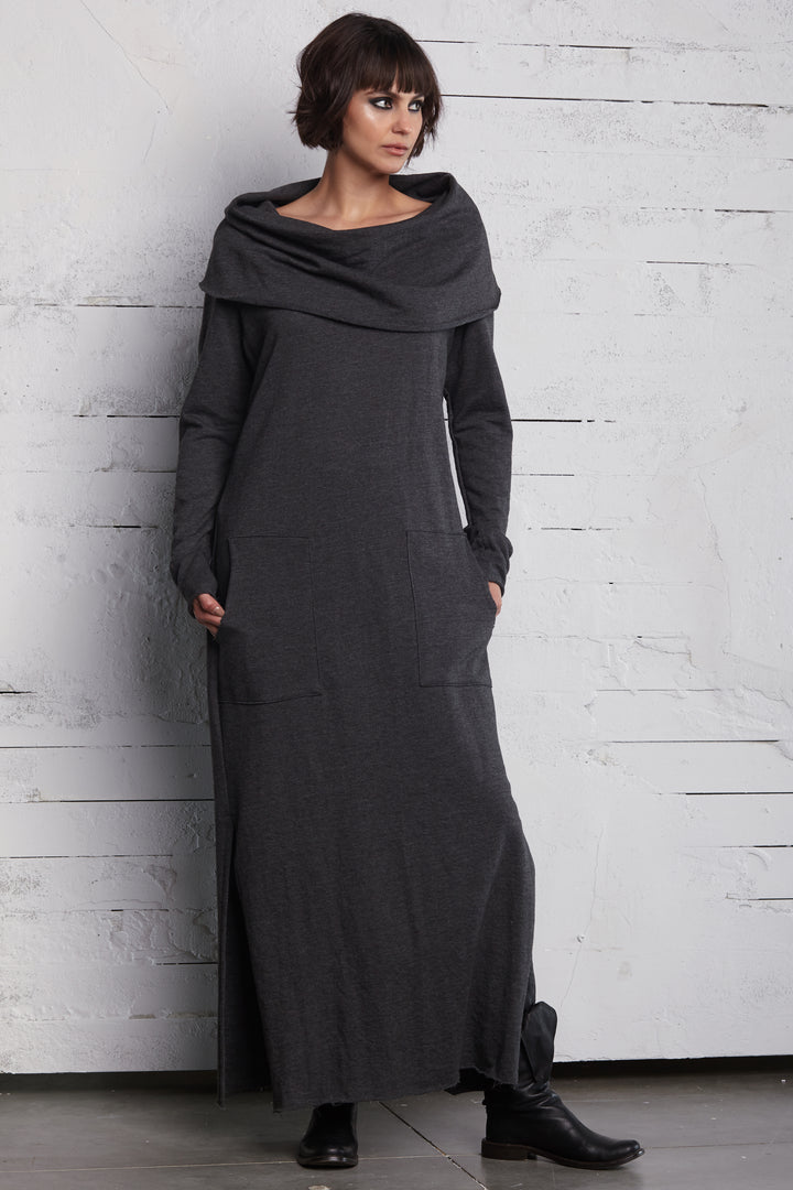 French Terry Long Cowl Dress