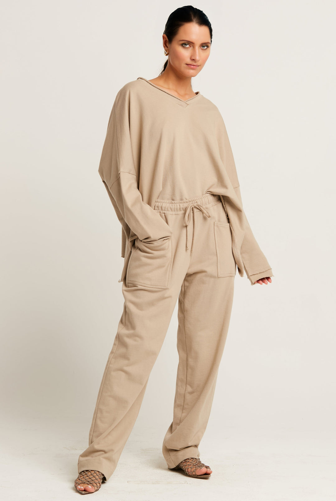 French Terry Double Angle V-Tee - Fawn