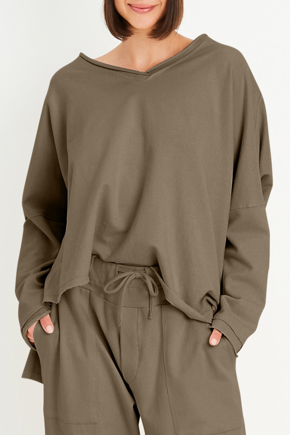 French Terry Double Angle V-Tee - Loden