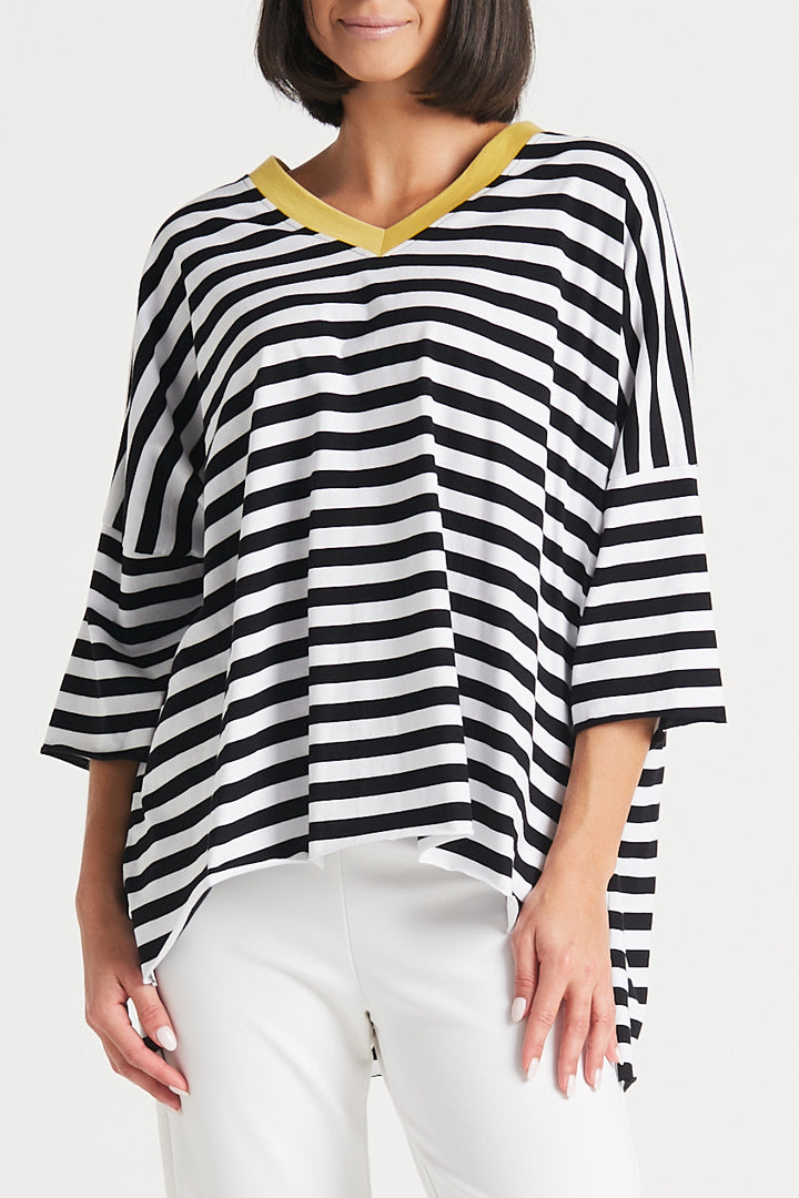 Pima Cotton Border Stripe S/S V Tee