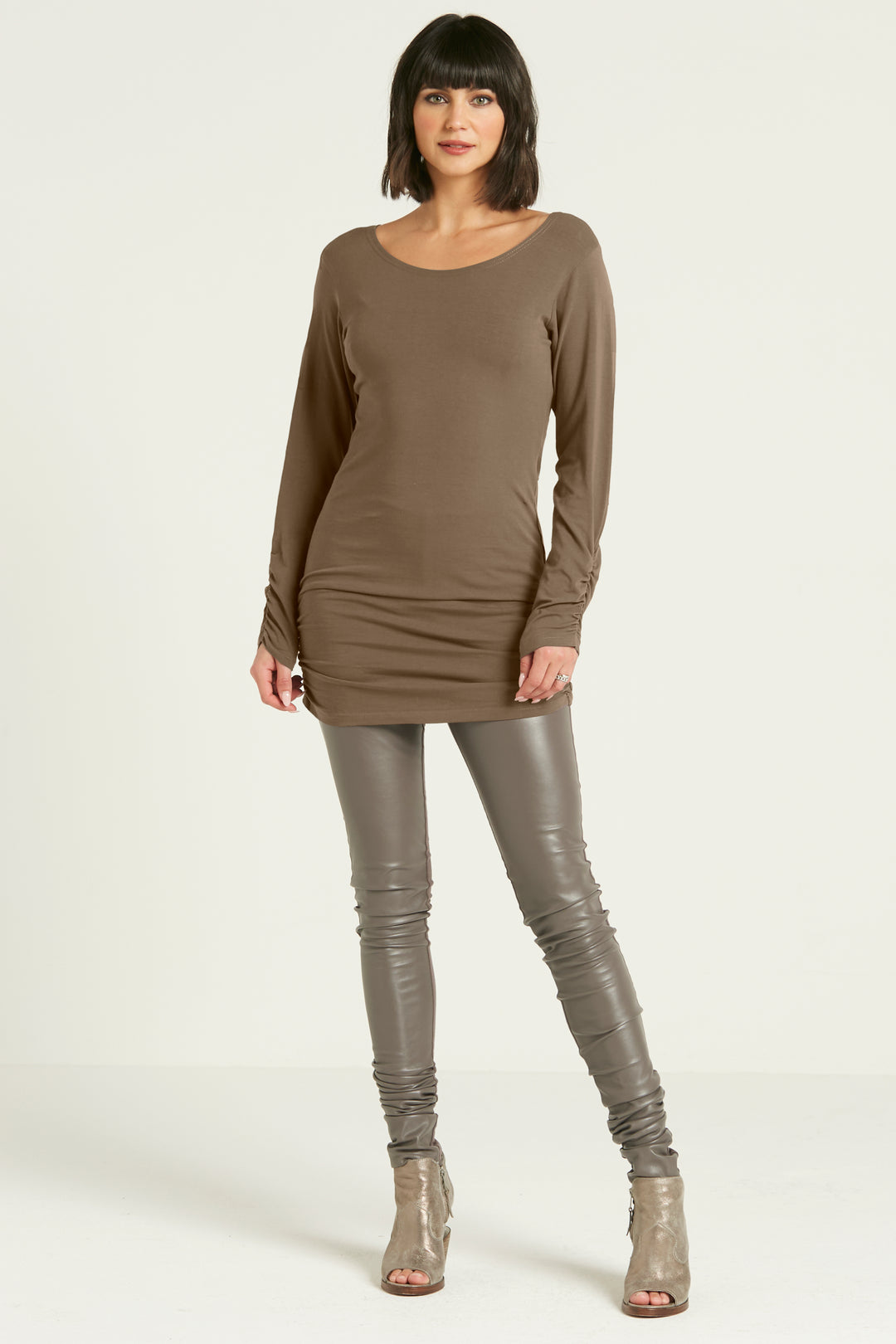 Cotton Lycra  Long Sleeve Ruche Top