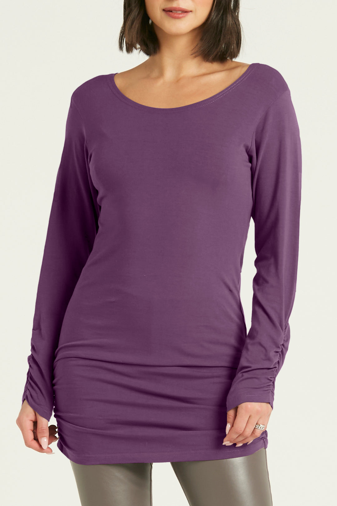 Cotton Lycra  Long Sleeve Ruche Top