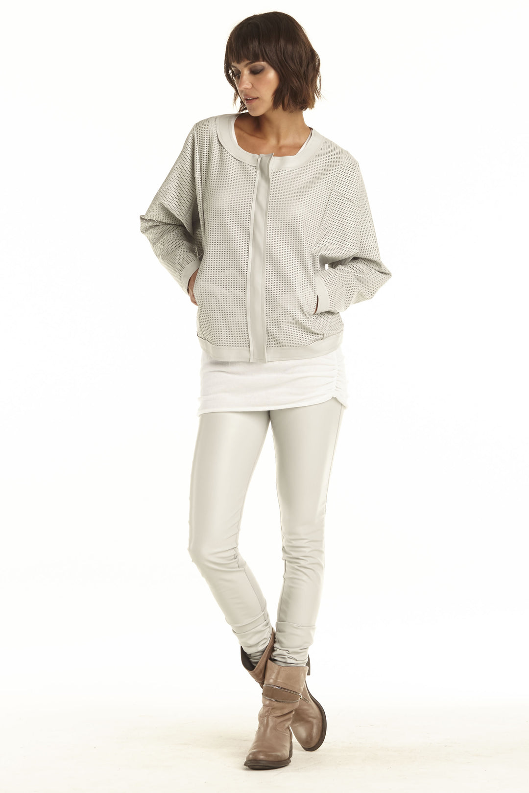 Vegan Leather Half Moon Bomber Jacket