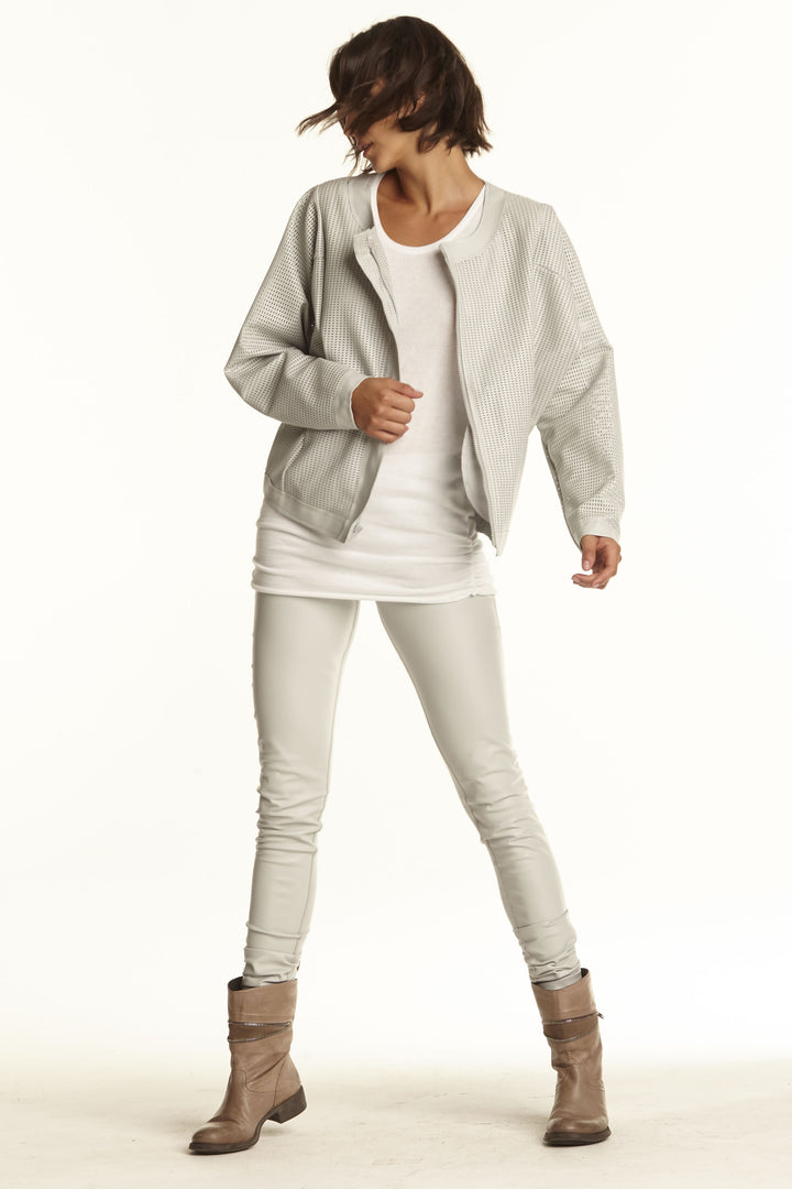 Vegan Leather Half Moon Bomber Jacket