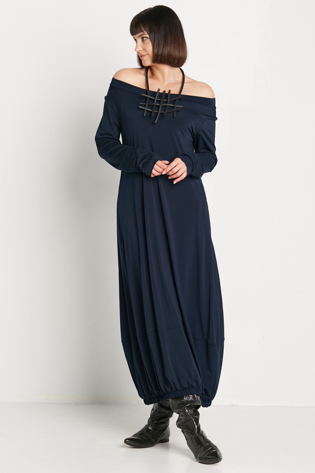 Matte Jersey Long Sleeve Lantern Dress