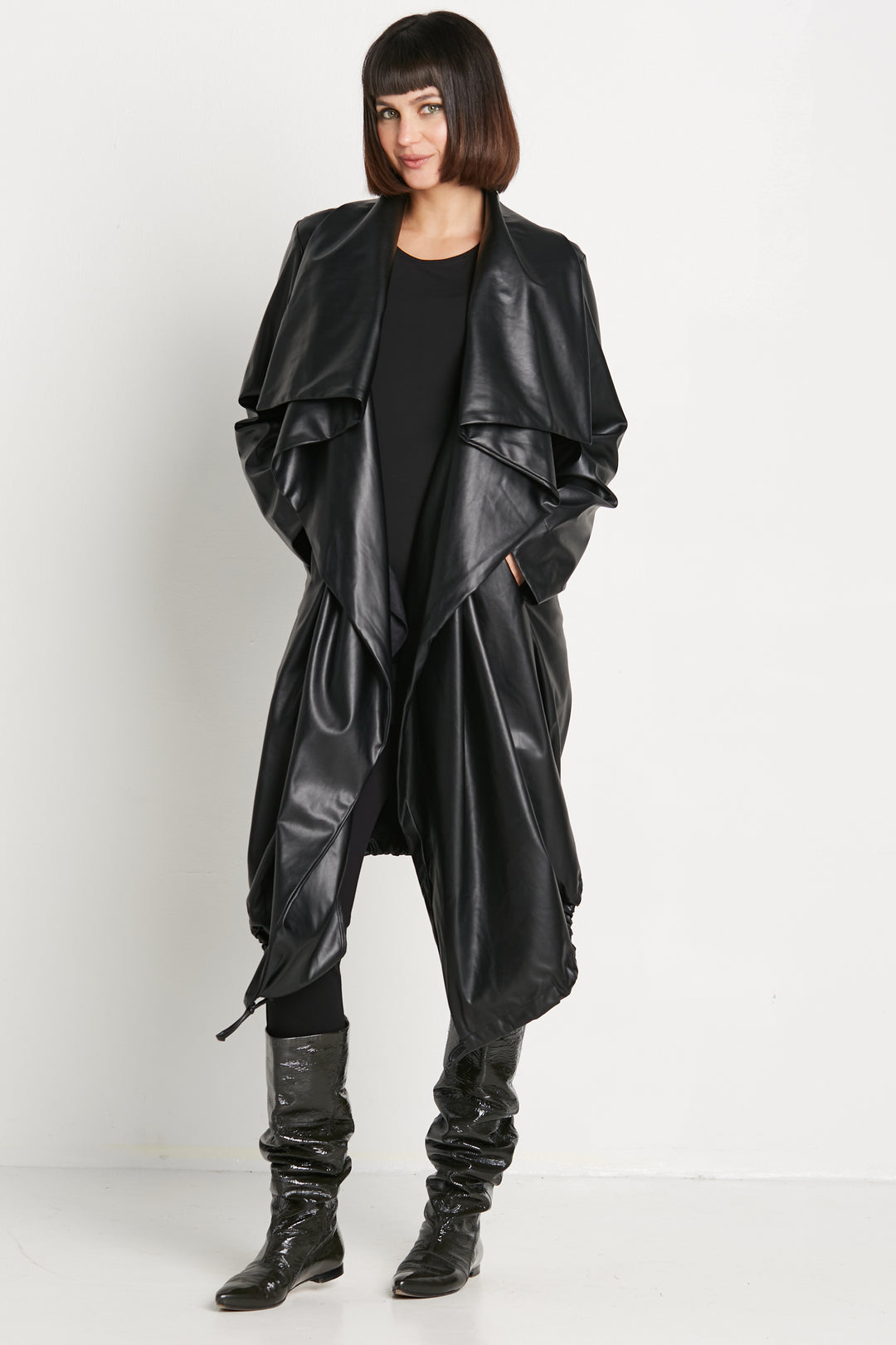 Vegan Leather Cascade Coat