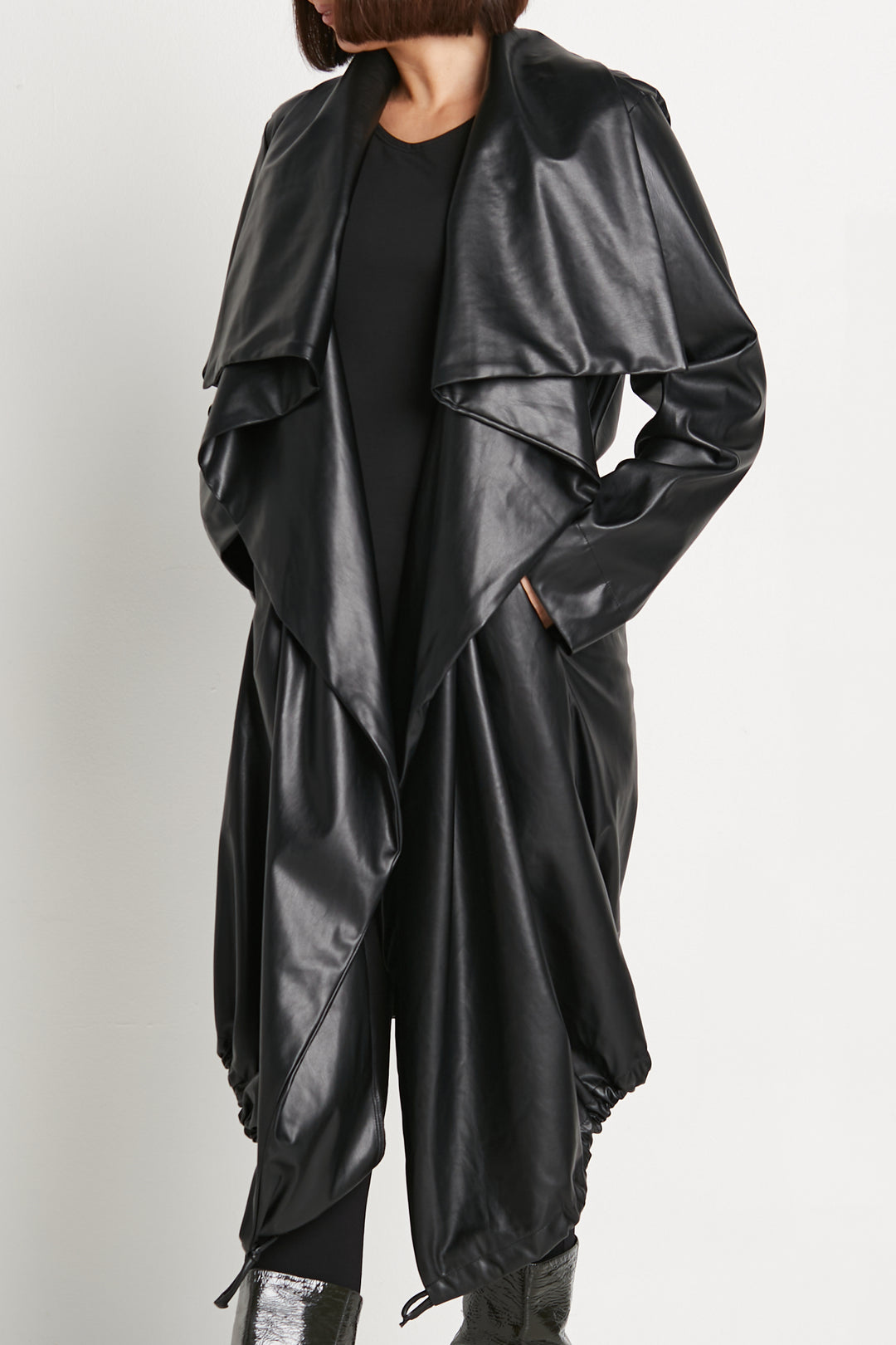 Vegan Leather Cascade Coat