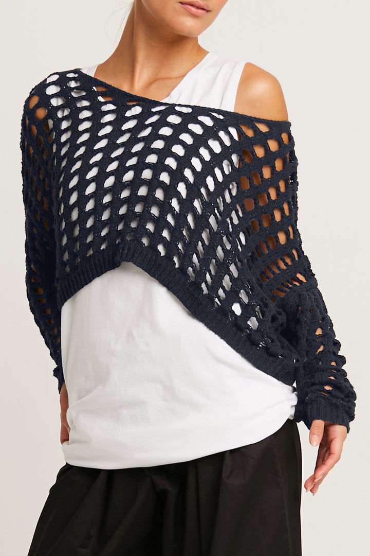 Pima Cotton Mini Cochet Boatneck Sweater