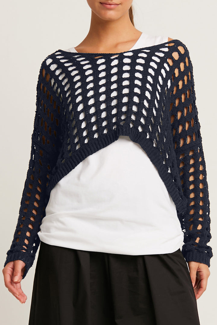 Pima Cotton Mini Cochet Boatneck Sweater