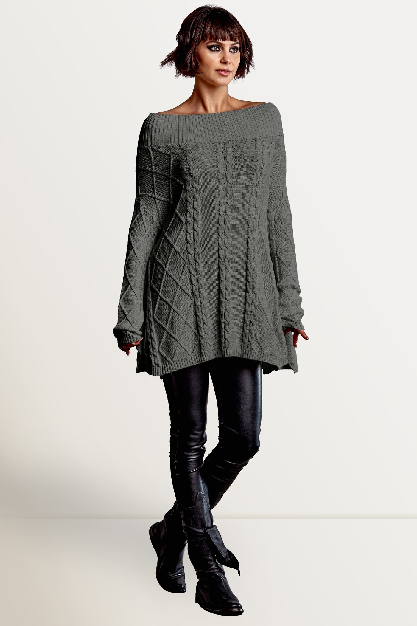 Pima Cotton Off The Shoulder Boatneck Sweater