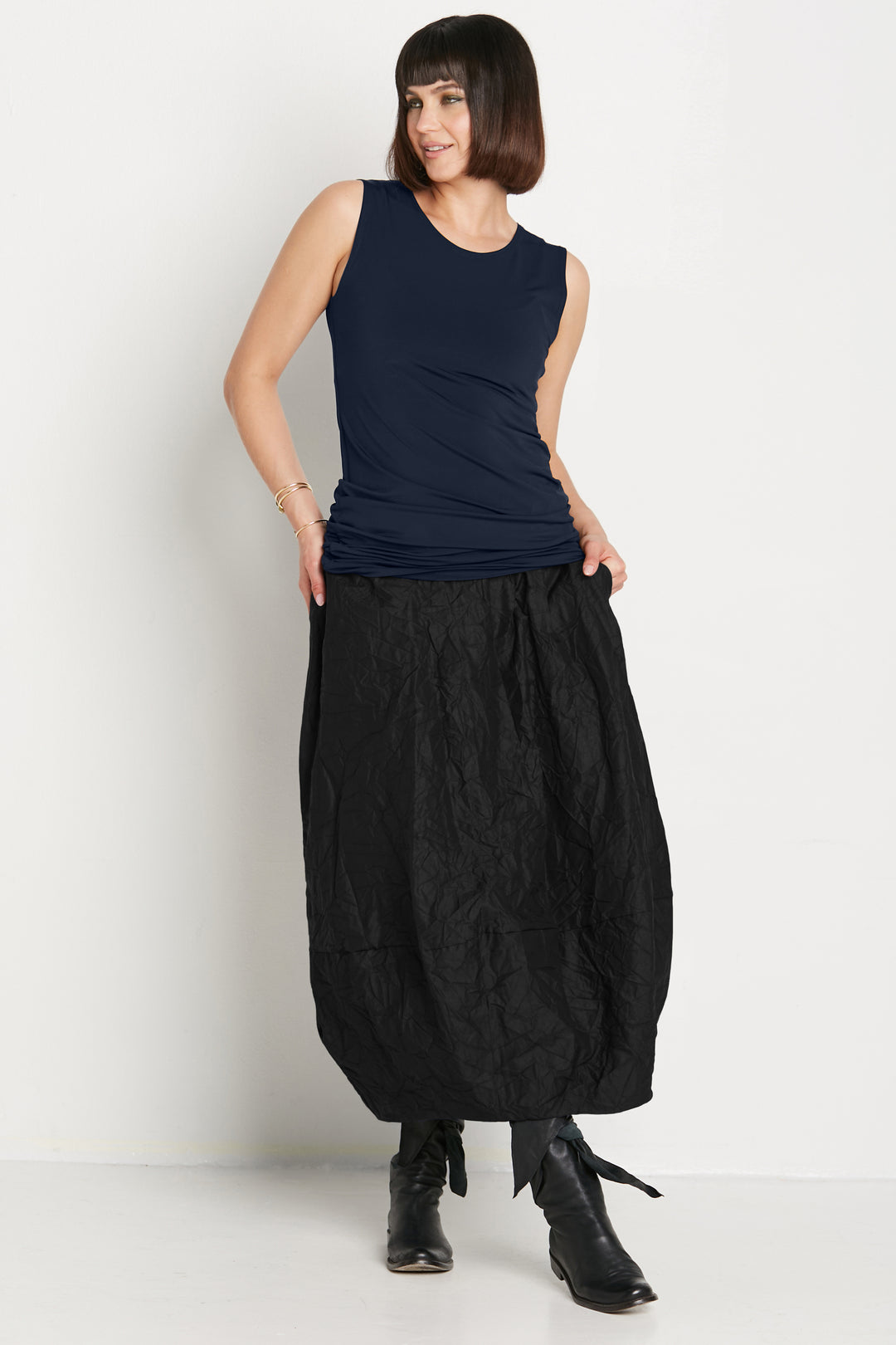 Crushed Nylon Puff Skirt