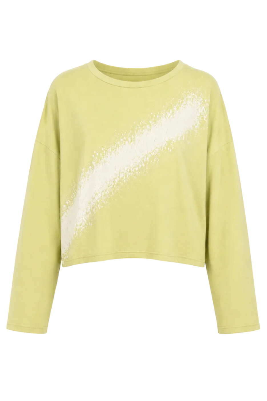 Yellow pima cotton shirt with a white diagonal stripe on a white background