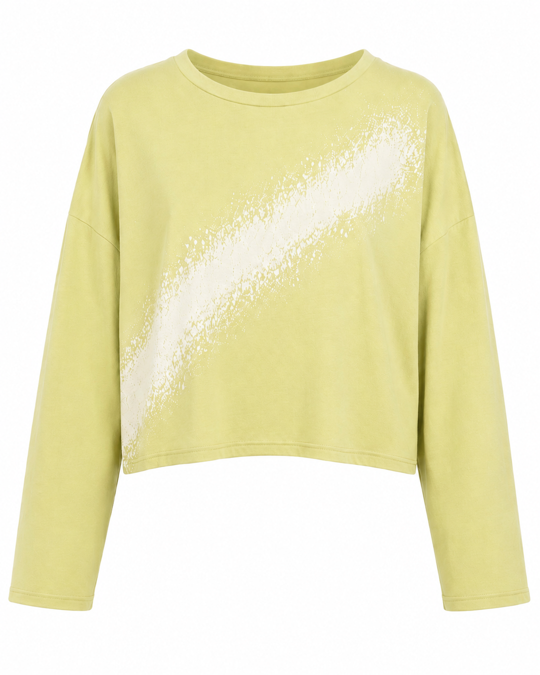 Yellow pima cotton shirt with a white diagonal stripe on a white background