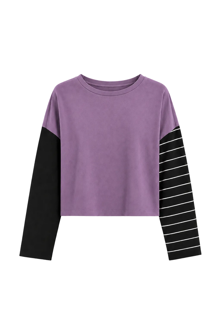 Pima Cotton Mixed Media Mini Luxury Boxy T-Shirt - Amethyst