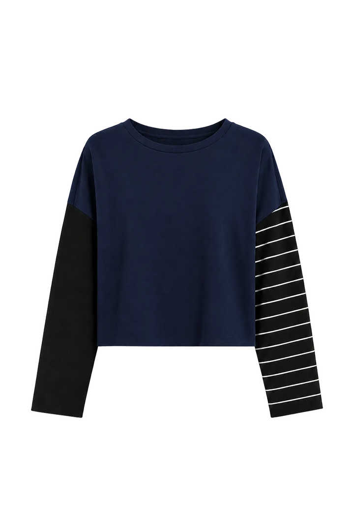 Pima Cotton Mixed Media Mini Luxury Boxy T-Shirt - Midnight