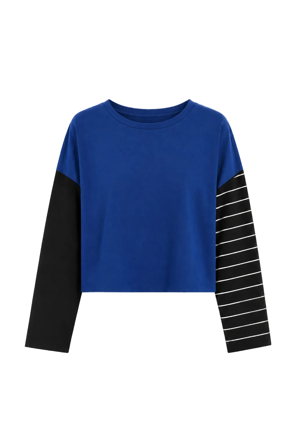 Pima Cotton Mixed Media Mini Luxury Boxy T-Shirt - Royal/Black