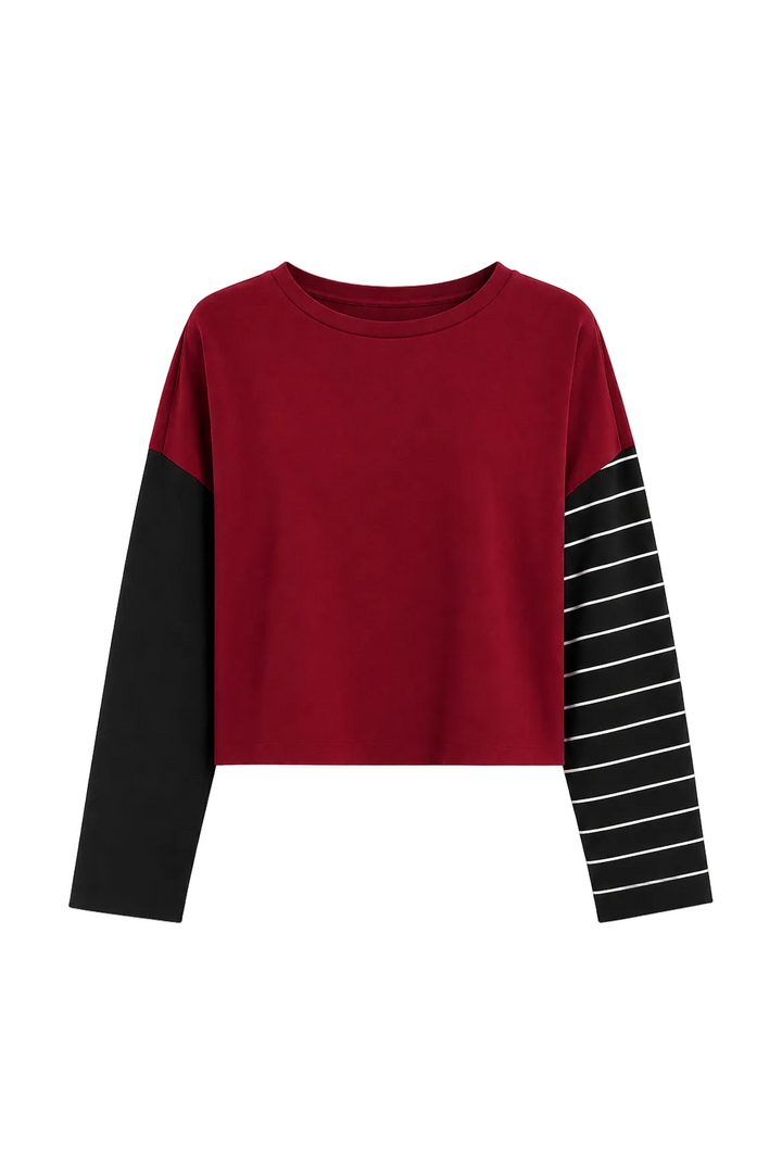 Pima Cotton Mixed Media Mini Luxury Boxy T-Shirt - Ruby