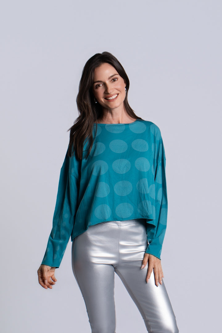 Women's Pima Cotton Circles Mini Luxury Boxy Tee in Galaxy by PLANET, alternate view 3