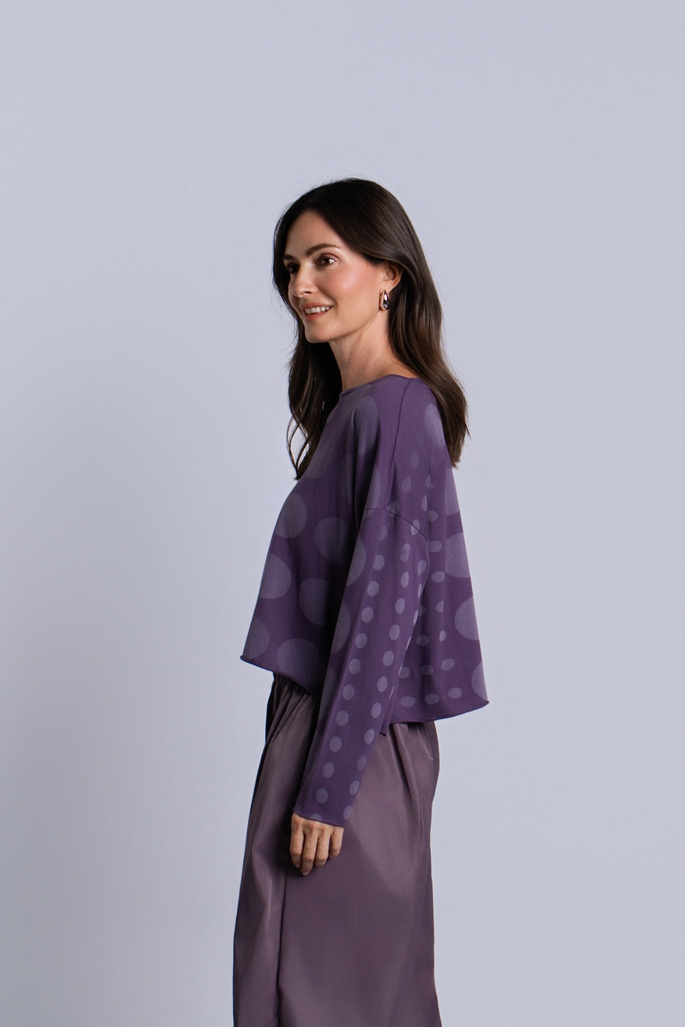 Women's Pima Cotton Circles Mini Luxury Boxy Tee in Amethyst by PLANET, alternate view 2