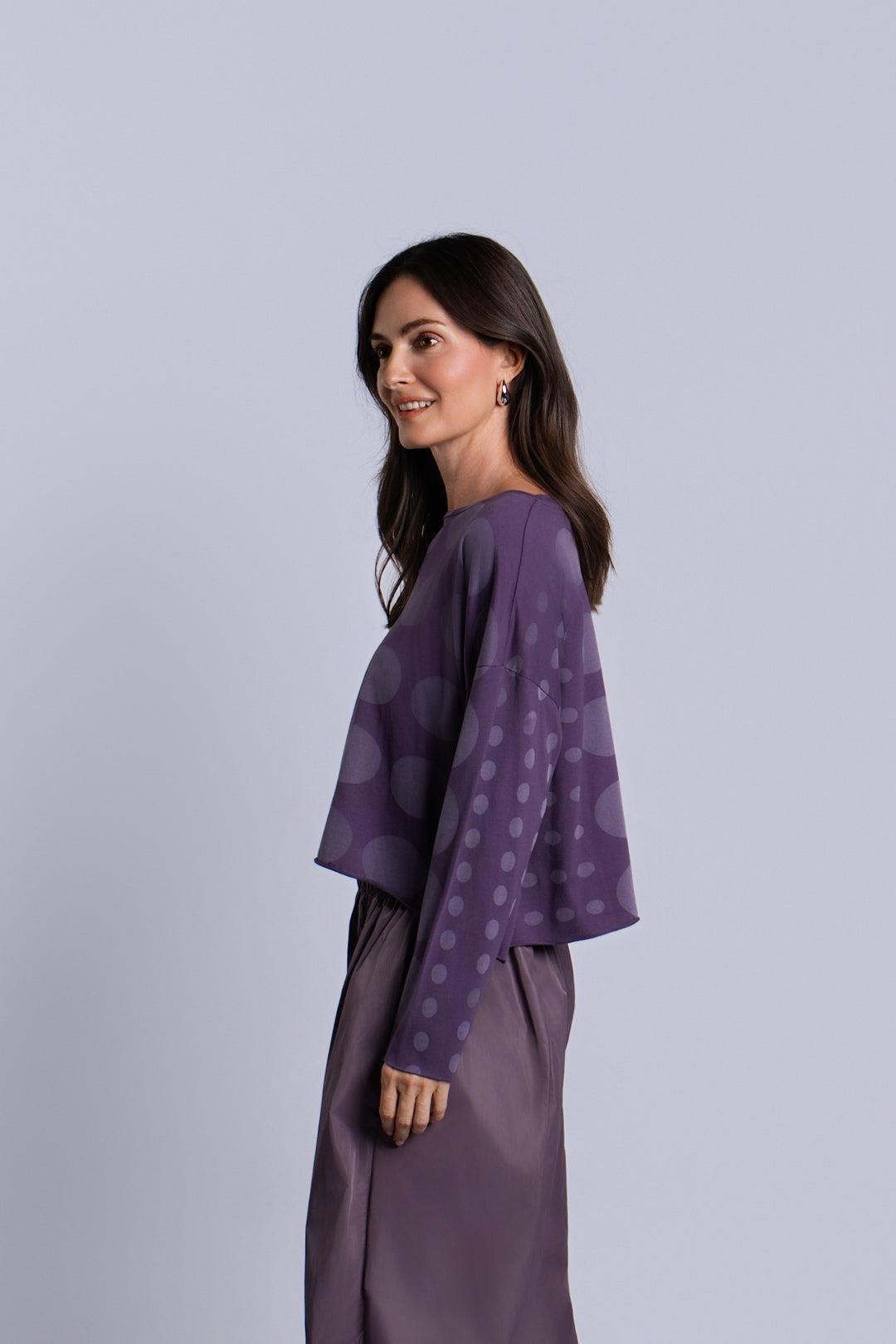 Women's Pima Cotton Circles Mini Luxury Boxy Tee in Amethyst by PLANET, alternate view 2