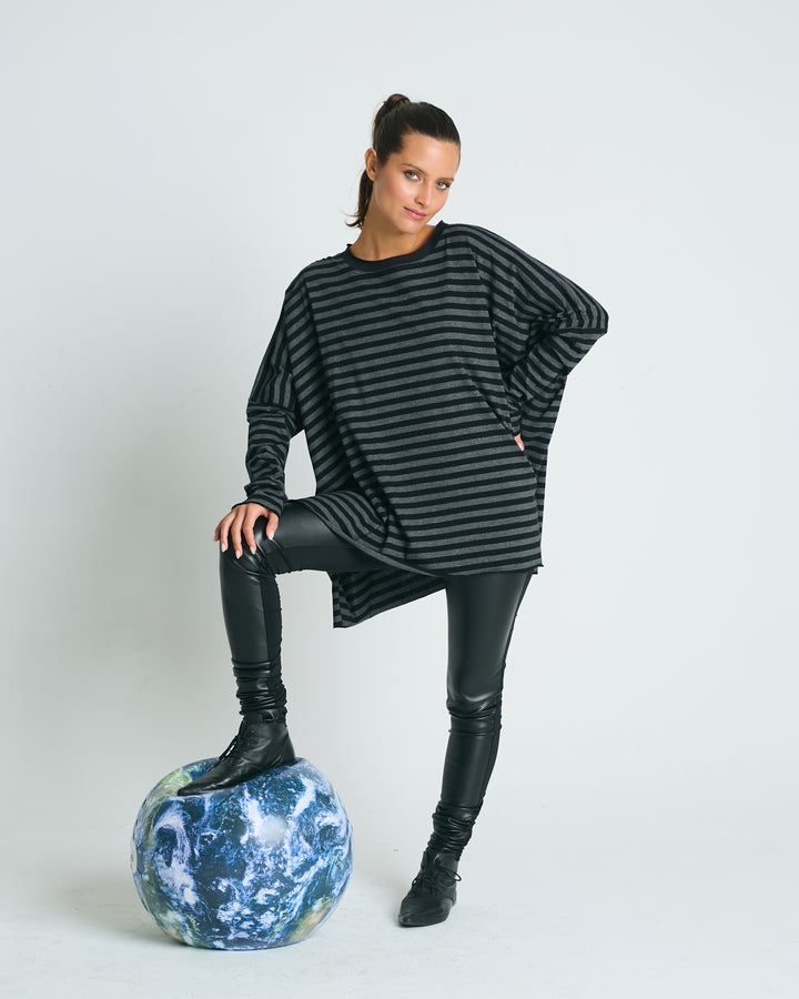 Pima Cotton Striped Oversized Crew Swing Tee