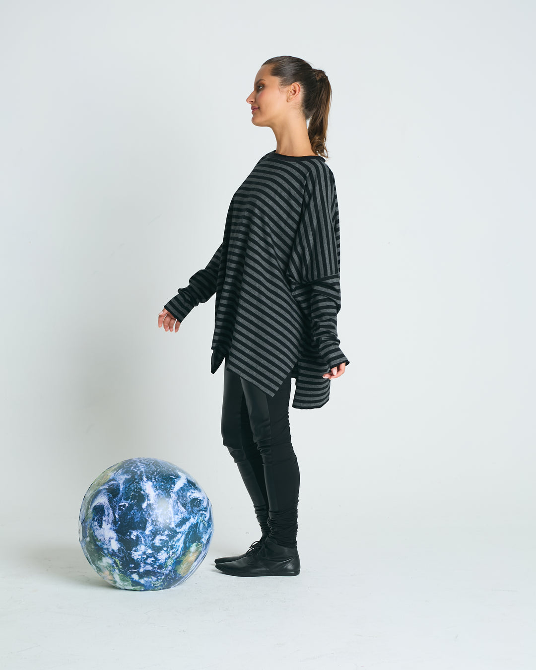 Pima Cotton Striped Oversized Crew Swing Tee