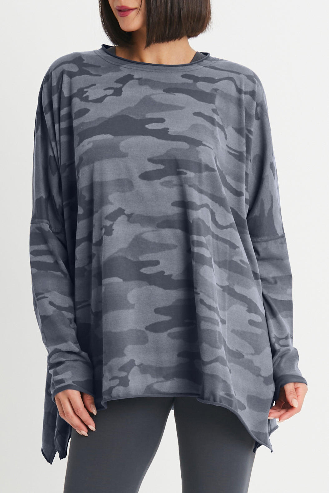 Pima Cotton Camo Oversized Crew Swing Tee - Manatee