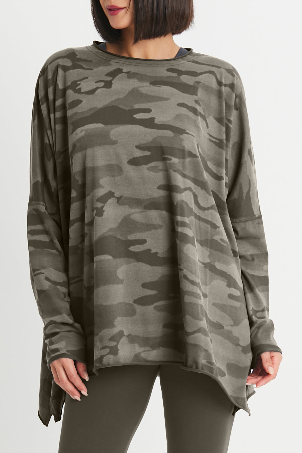 Pima Cotton Camo Oversized Crew Swing Tee - Loden
