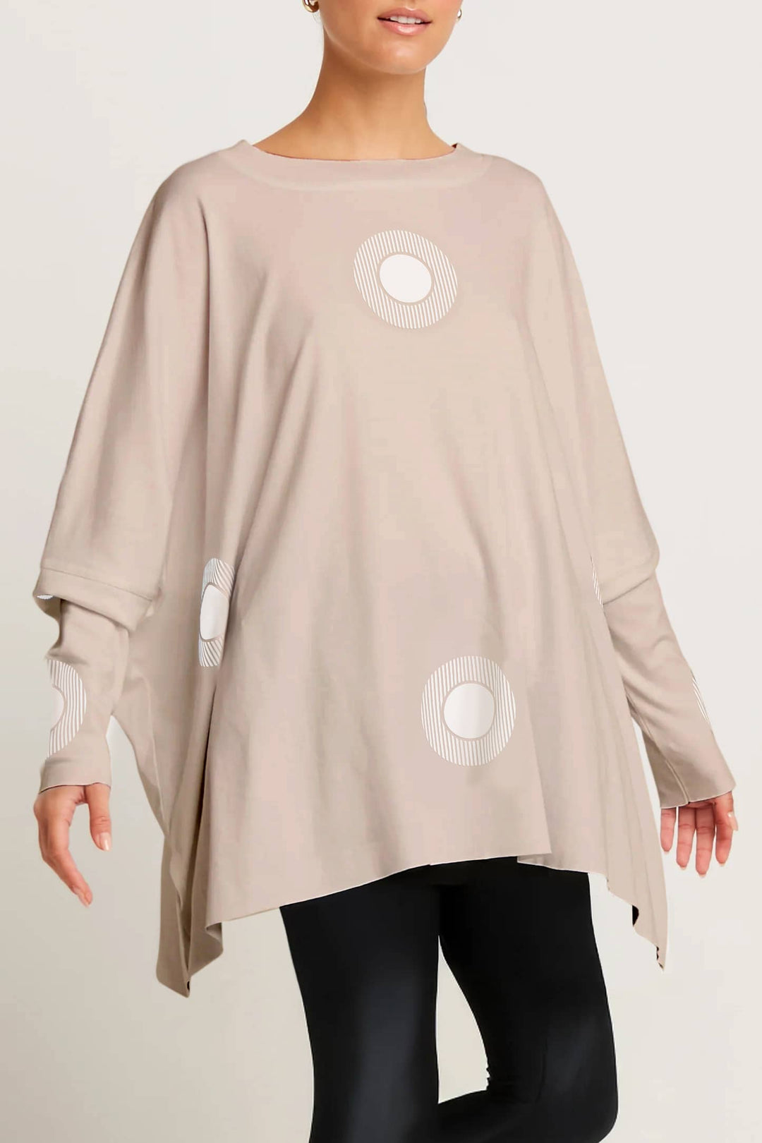 Pima Cotton Spotlight Oversized Crew Swing Tee - Sand/White
