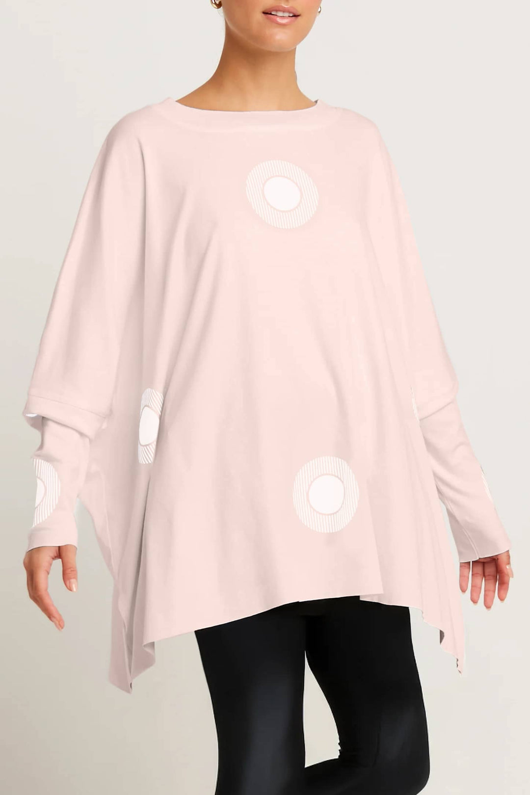 Pima Cotton Spotlight Oversized Crew Swing Tee - Blush/White