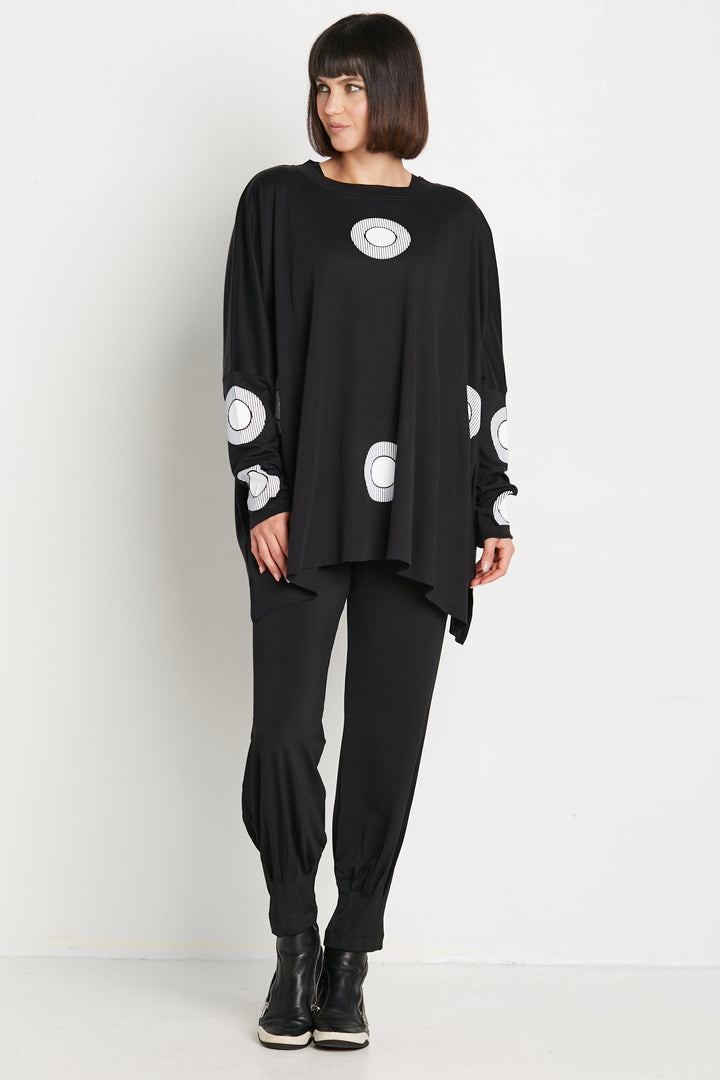 Pima Cotton Spotlight Oversized Crew Swing Tee - Black/White