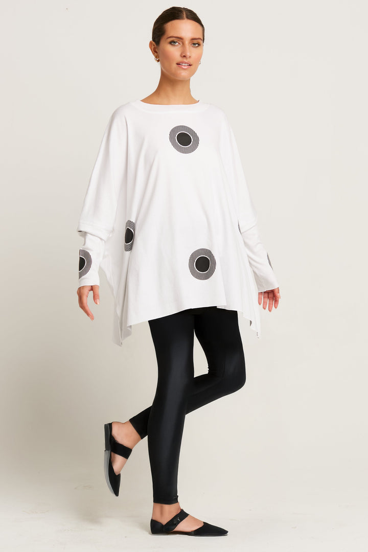 Pima Cotton Spotlight Oversized Crew Swing Tee - White/Black