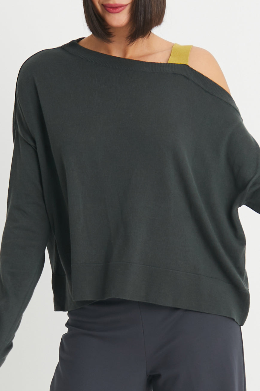Pima Cotton 2 Tone Cut Away Sweater