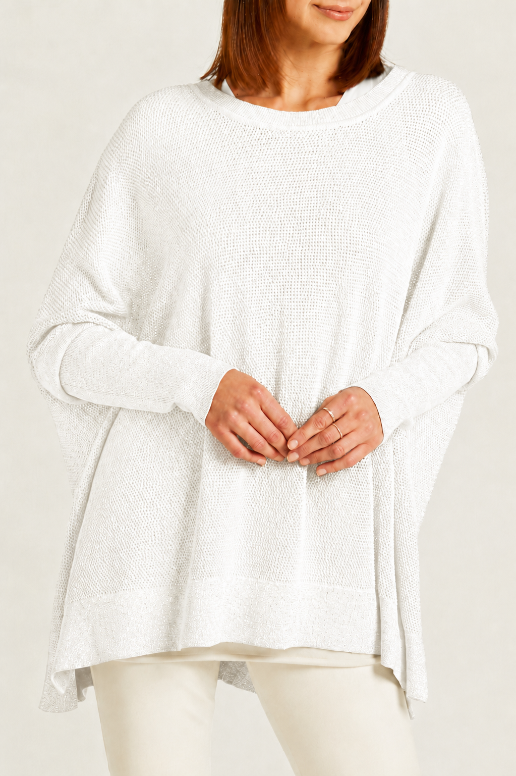 Pima Cotton Metallic Seed Stitch - White/Silver