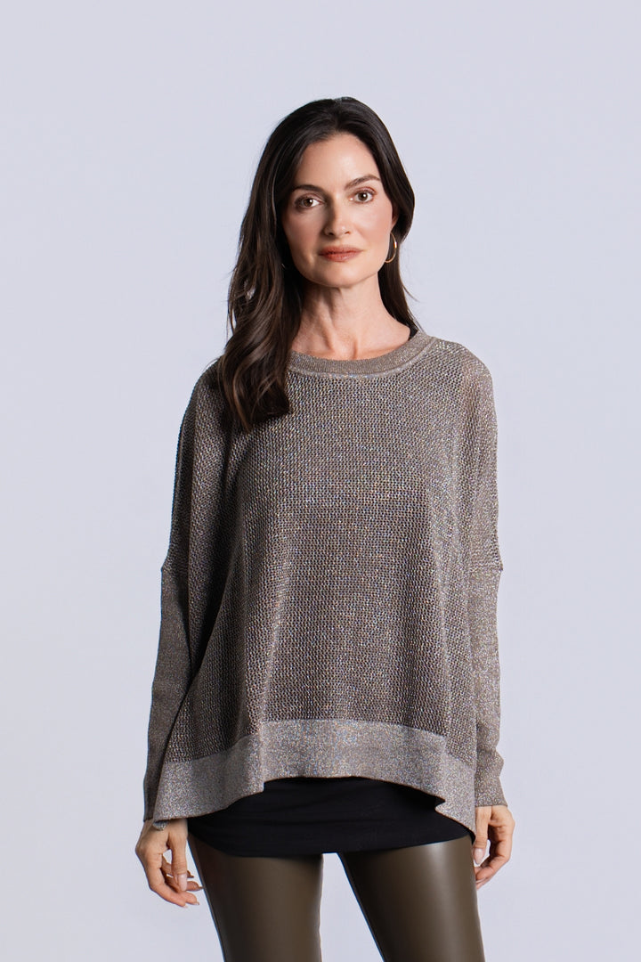 Women's Pima Cotton Metallic Seed Stitch sweater in Turtle/Silver by PLANET