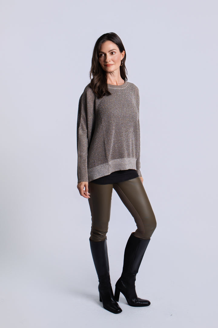 Women's Pima Cotton Metallic Seed Stitch sweater in Turtle/Silver by PLANET, alternate view 3