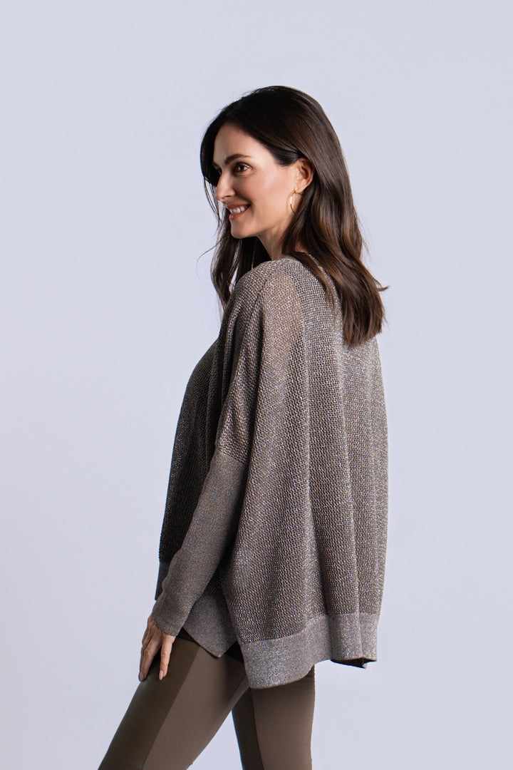 Women's Pima Cotton Metallic Seed Stitch sweater in Turtle/Silver by PLANET, alternate view 4