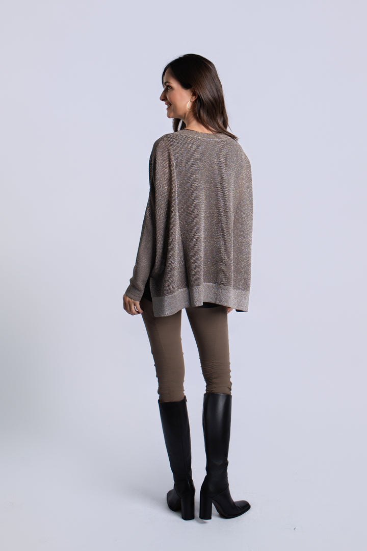 Women's Pima Cotton Metallic Seed Stitch sweater in Turtle/Silver by PLANET, alternate view 5