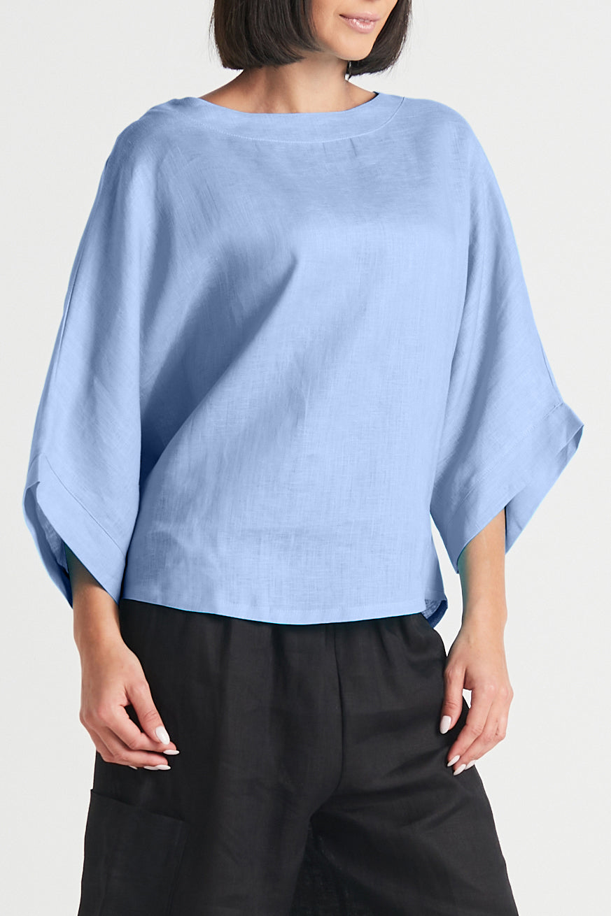 Handkerchief Linen Bateau Top - Cornflower