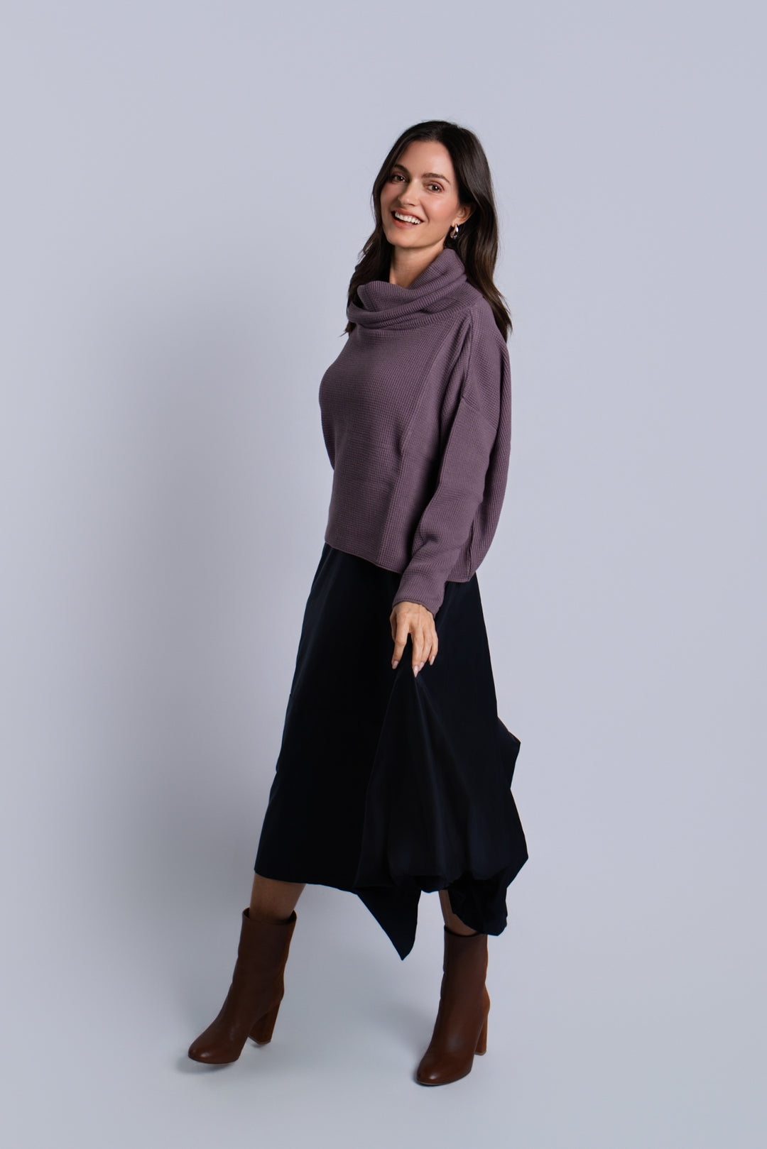 Women's Pima Cotton Thermal Cowl Sweater in Amethyst by PLANET, alternate view 2