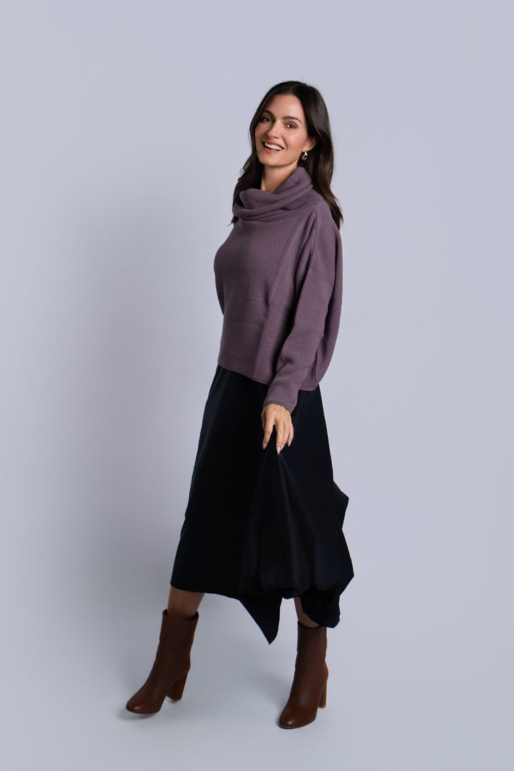 Women's Pima Cotton Thermal Cowl Sweater in Amethyst by PLANET, alternate view 2