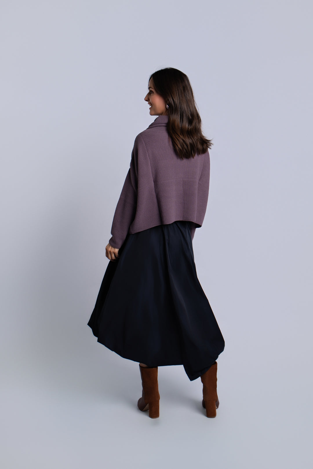 Women's Pima Cotton Thermal Cowl Sweater in Amethyst by PLANET, alternate view 3